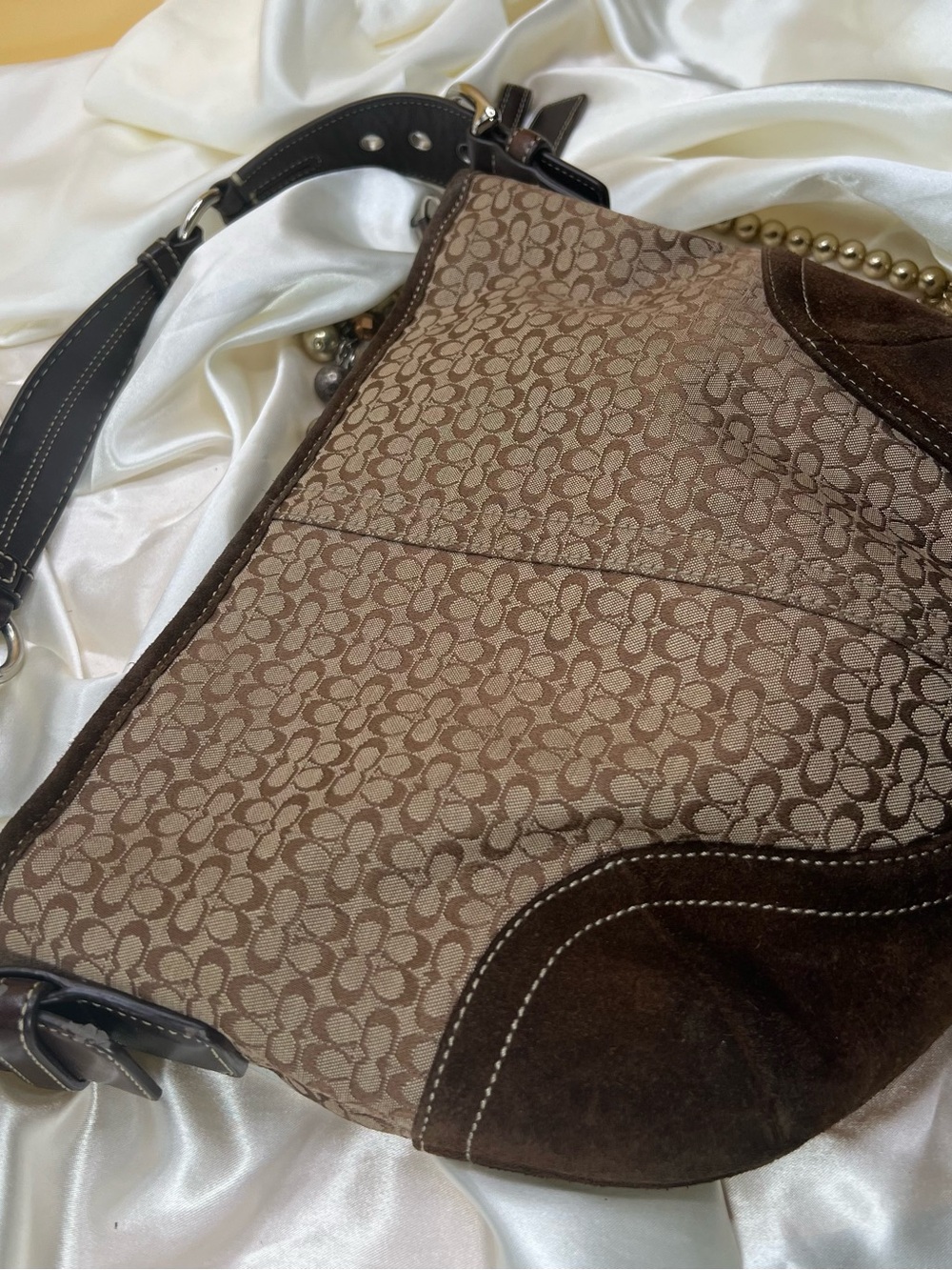 COACH Brown SoHo Hobo Vintage Signature Jacquard Shoulder Bag F05N-1460 - Picture 2 of 9